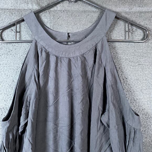 Express Women Blouse Black Cold Shoulder Round Neck Peasant Stretch Small - Picture 2 of 12